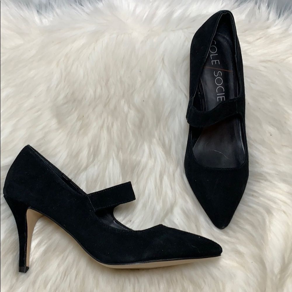 Sole Society Deven Black Suede Heels Size 7.5